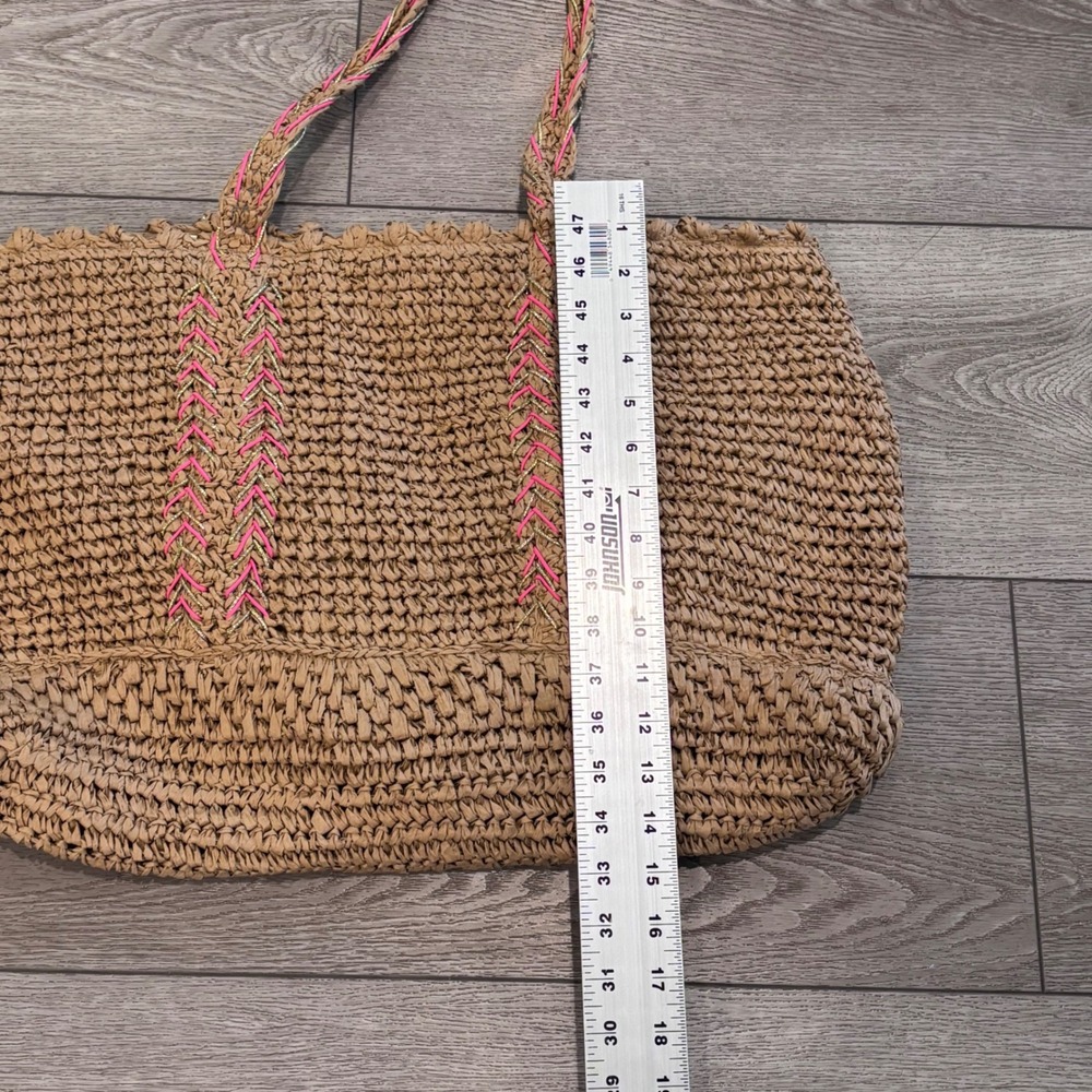 Lilly Pulitzer Natural Nosara Straw Tote Bag Womens Large Pink Tassel Beach Bag - Picture 9 of 9